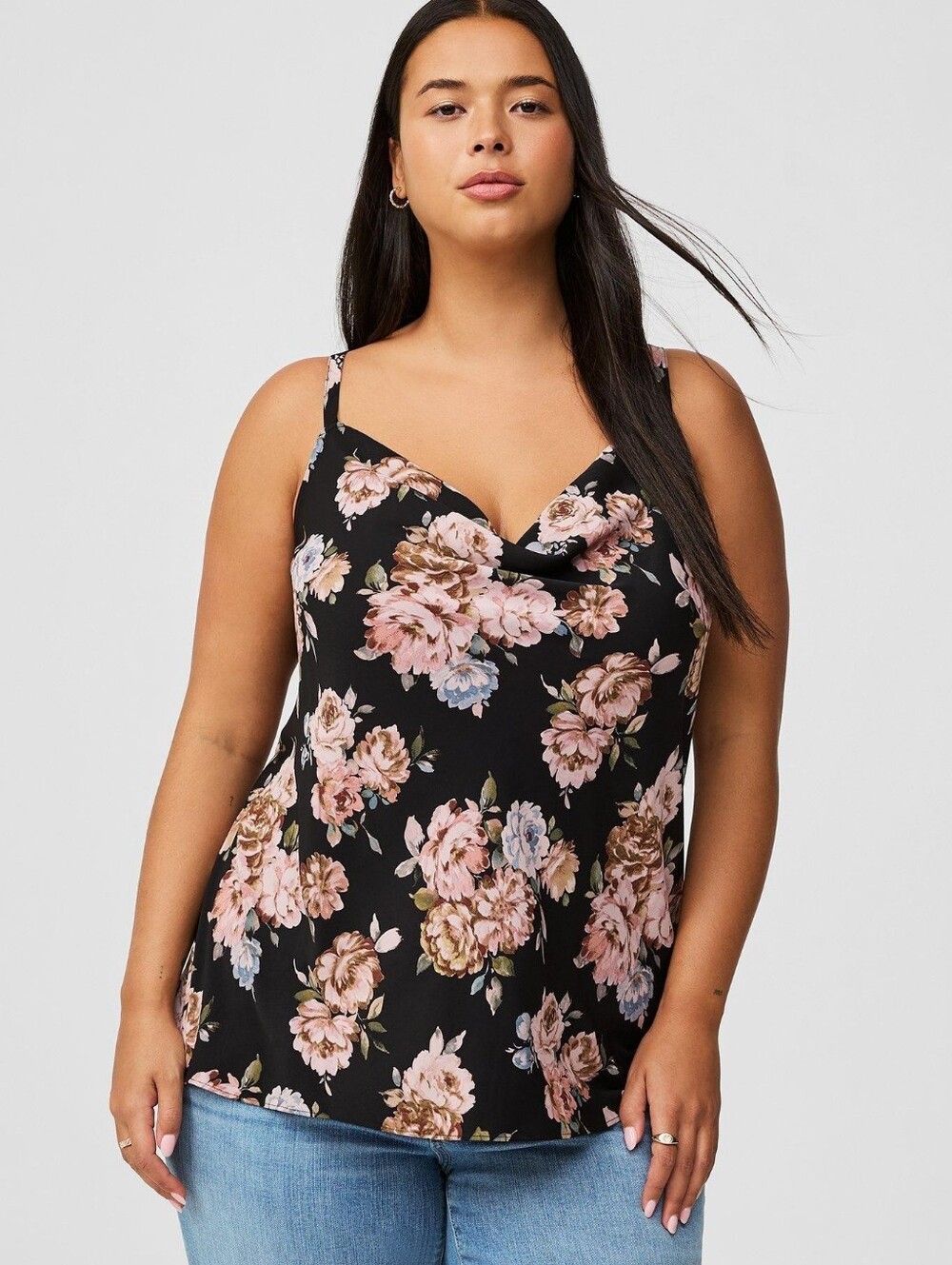 torrid Black Floral Cowl Neck Tank Top